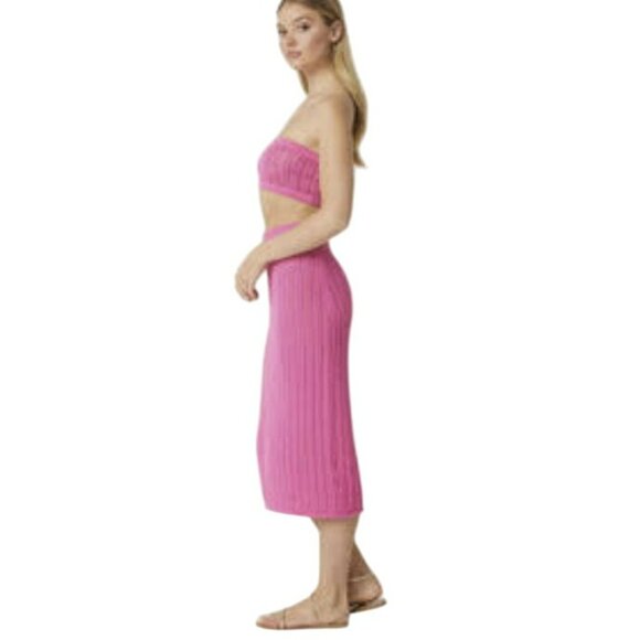 Misa $385 Laya Skirt & Bandeau Tube Top Crochet Flamingo Pink Small NWT - Picture 3 of 7